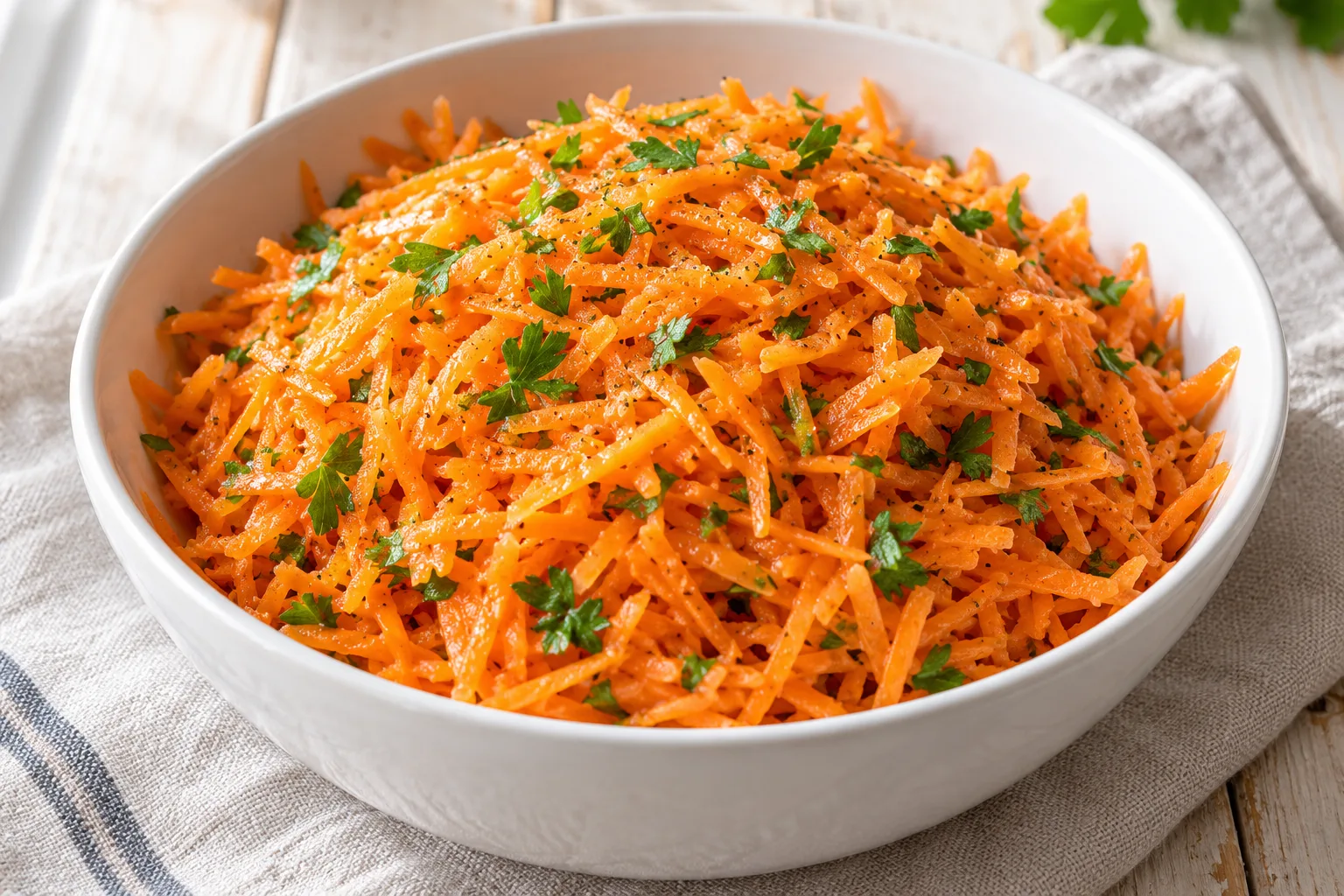 French grated carrot salad with lemon and parsley