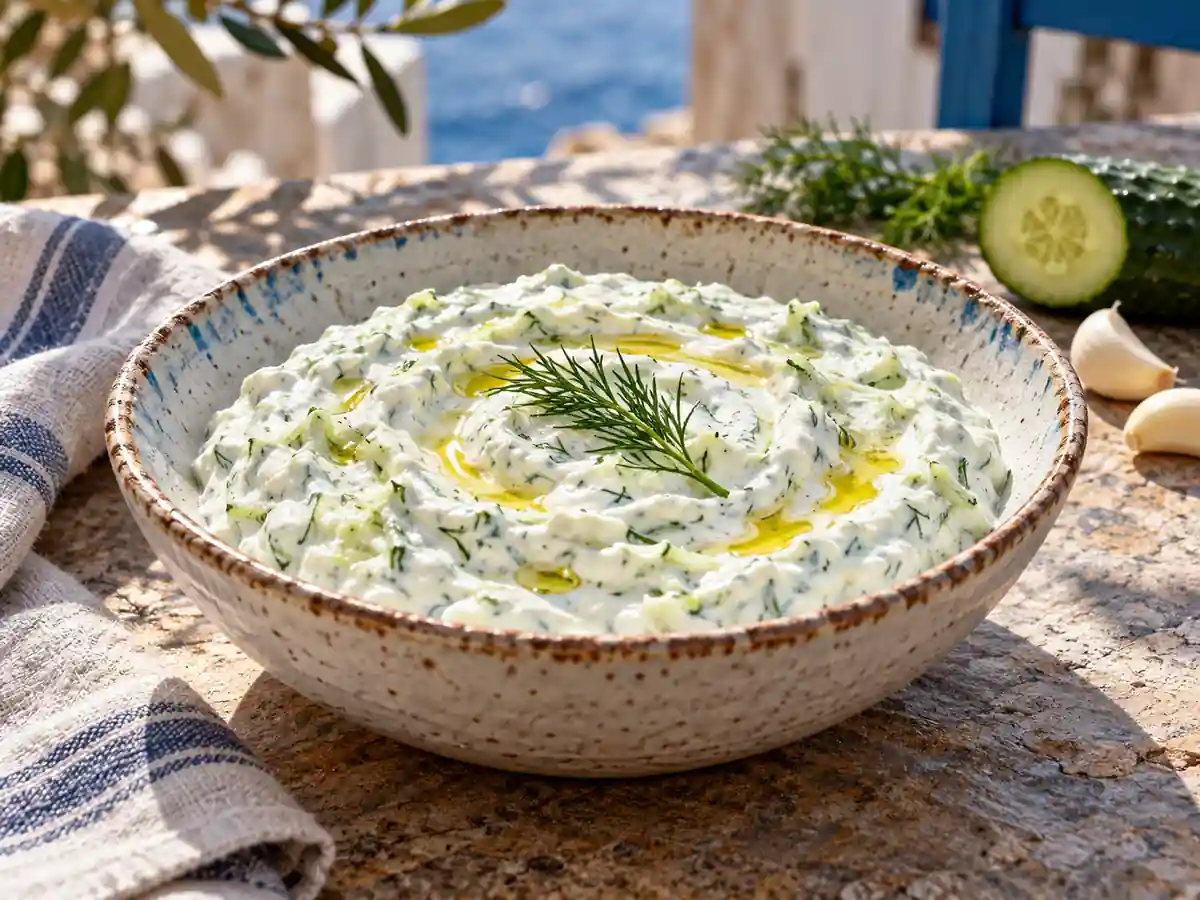 Greek tzatziki with cucumber, garlic and dill