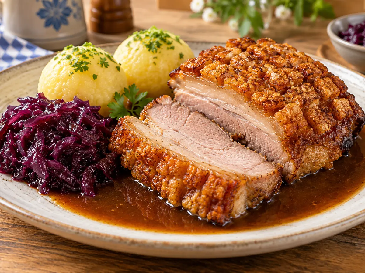 Bavarian crispy pork roast with dark-beer gravy