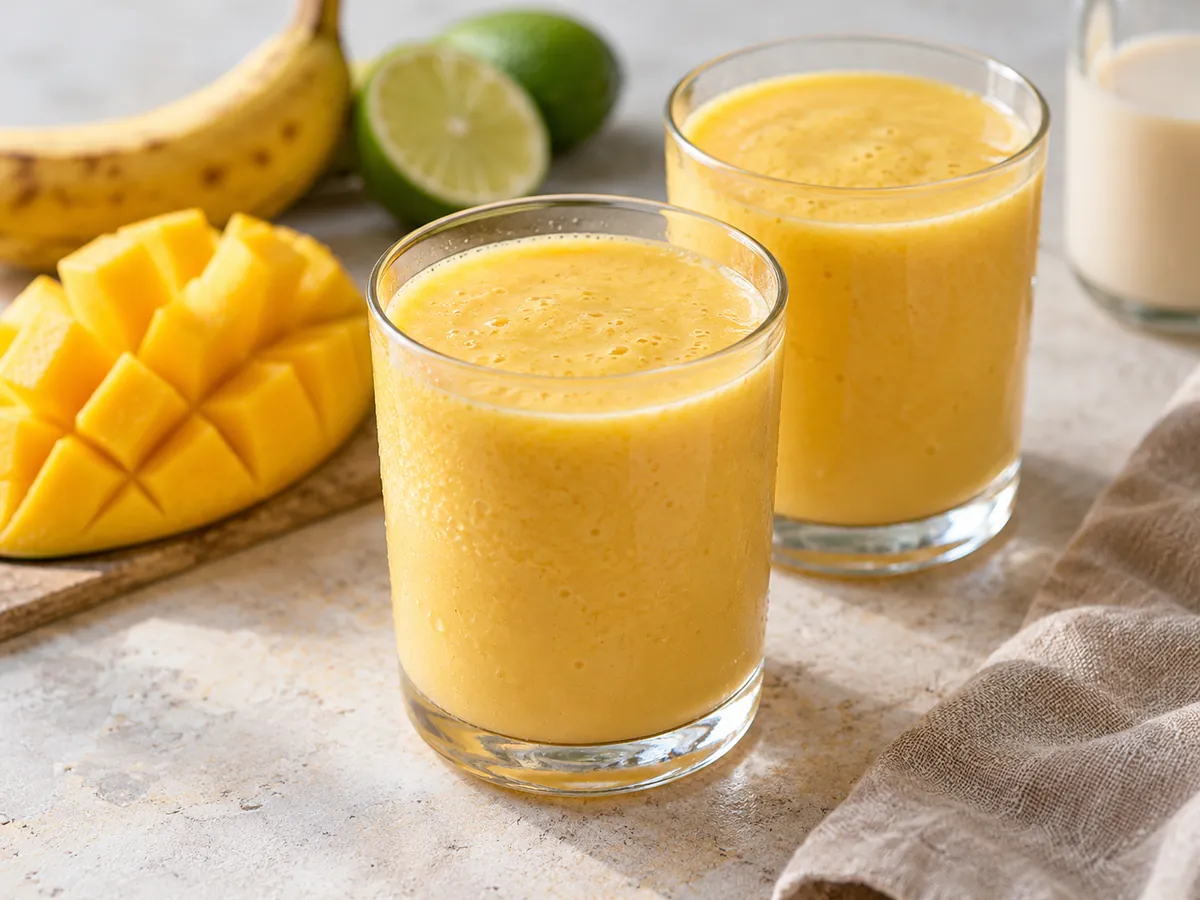 Mango smoothie with banana and lime