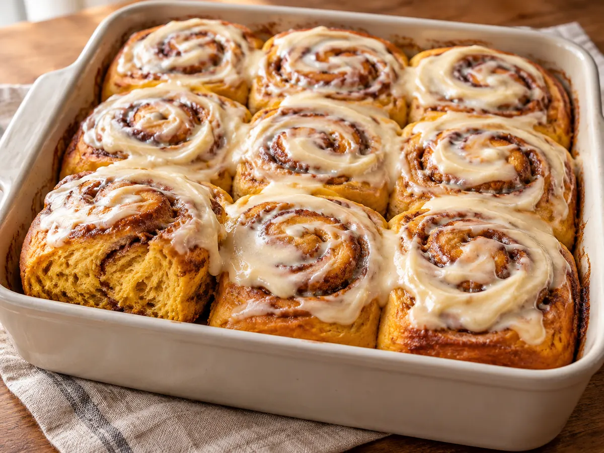 Pumpkin cinnamon rolls with maple cream cheese frosting